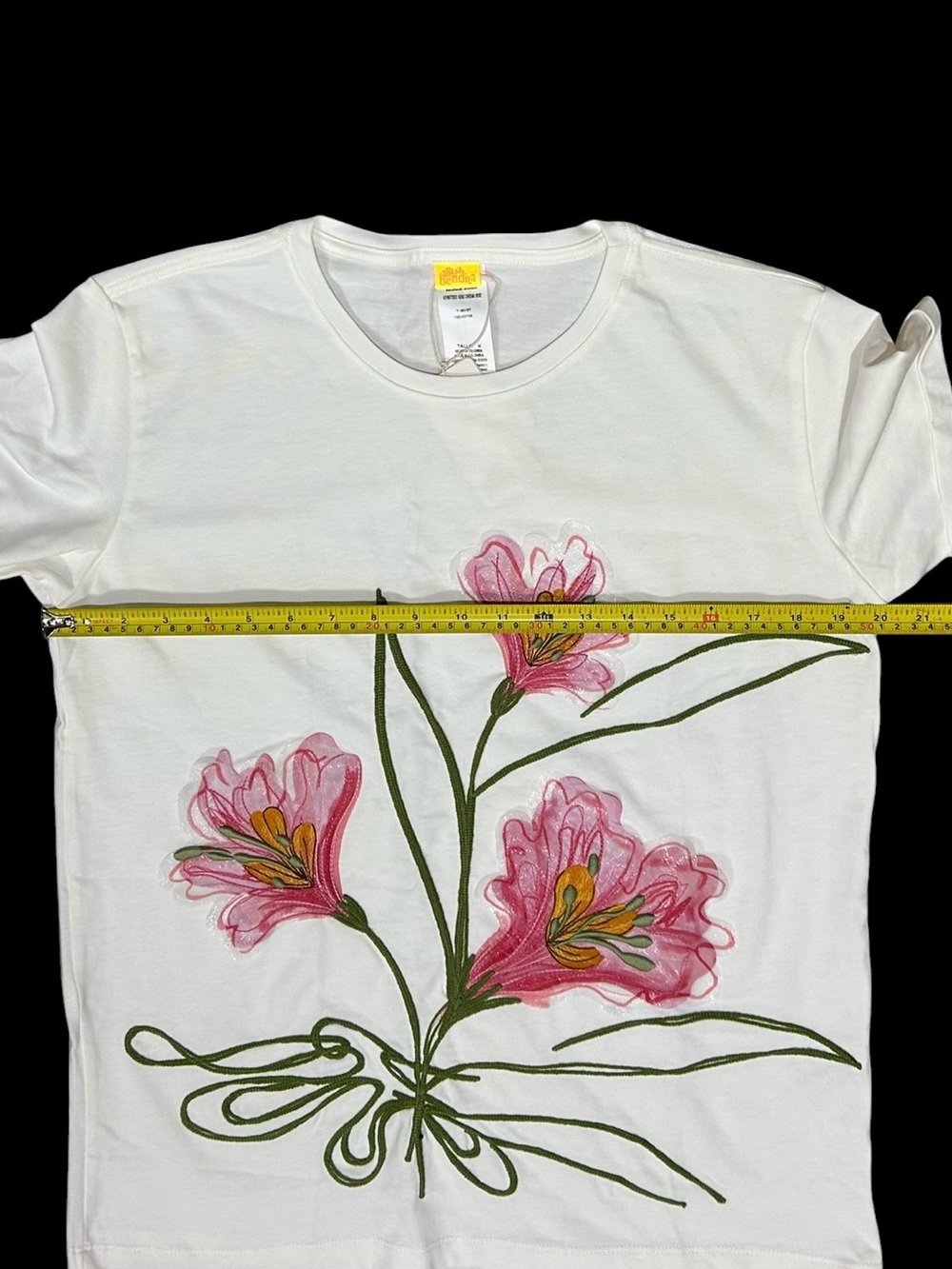 Agua Bendita Sz M T-shirt Gea Chroma White Pink Floral Embroidered Appliqué Top - Picture 6 of 9
